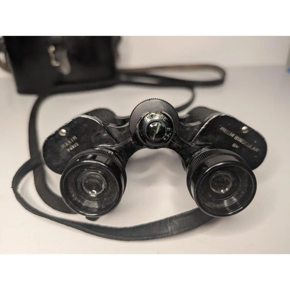 Antique WWI Era Maxim Paris 8x Prism Binoculars France Original Leather Case‎